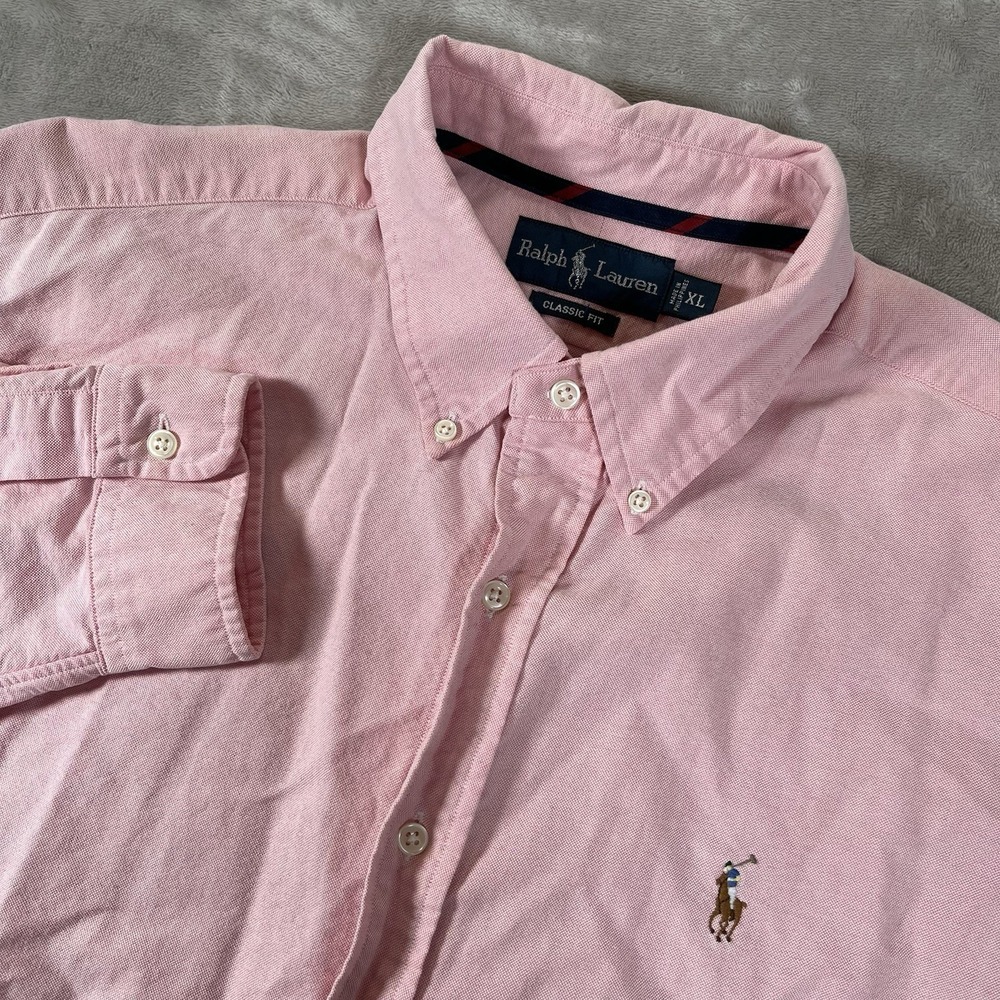 Ralph Lauren Shirt Mens XL Long Sleeve Pink Pony Classic Fit 100% Cotton Button
